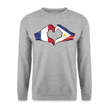France Philippines Flag Hands Heart Shape Used - Unisex Sweatshirt - salt & pepper - Front - Alina (178cm) & Michal (187cm)
