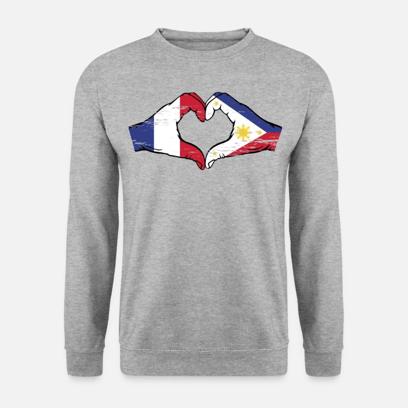 France Philippines Drapeau Mains Coeur Forme Utilisé - Sweat-shirt Unisexe - gris chiné