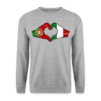 Portugal Italy Flag Hands Heart Shape Used - Unisex Sweatshirt - salt & pepper - Front - Alina (178cm) & Michal (187cm)