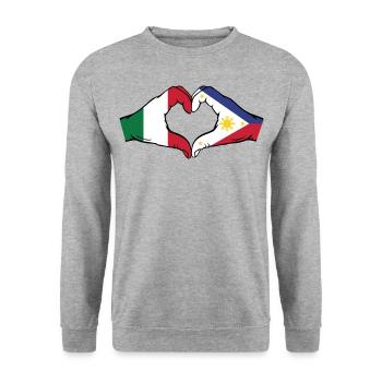 Italien Philippinen Flagge Hände Herzform - Unisex Pullover - Weißgrau meliert - Vorne - Alina (178cm) & Michal (187cm)