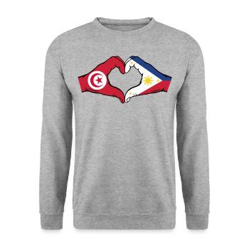 Tunesien Philippinien Flagge Hände Herzform - Unisex Pullover - Weißgrau meliert - Vorne - Alina (178cm) & Michal (187cm)