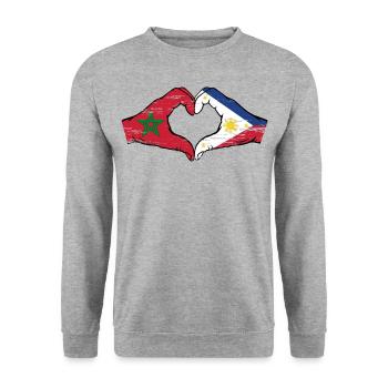 Marokko Philippinien Flagge Hände Herzform used - Unisex Pullover - Weißgrau meliert - Vorne - Alina (178cm) & Michal (187cm)