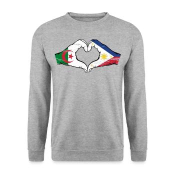 Algerien Philippinien Flagge Hände Herzform used - Unisex Pullover - Weißgrau meliert - Vorne - Alina (178cm) & Michal (187cm)