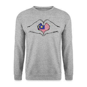 Malaysia Flagge Hände Herzform used - Unisex Pullover - Weißgrau meliert - Vorne - Alina (178cm) & Michal (187cm)
