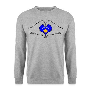 Kosovo Flag Hands Heart Shape - Unisex Sweatshirt - salt & pepper - Front - Alina (178cm) & Michal (187cm)