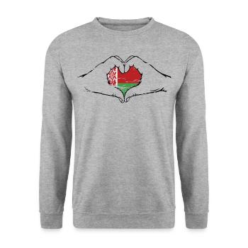 Belarus Flagge Hände Herzform used - Unisex Pullover - Weißgrau meliert - Vorne - Alina (178cm) & Michal (187cm)