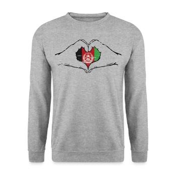 Afghanistan Flagge Hände Herzform used - Unisex Pullover - Weißgrau meliert - Vorne - Alina (178cm) & Michal (187cm)