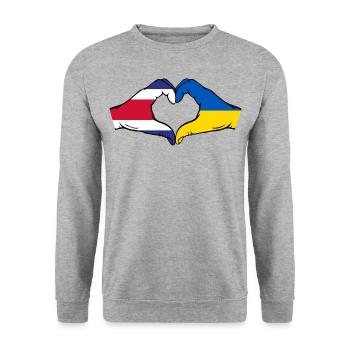 Costa Rica Ukraine Flag Hands Heart Shape - Unisex Sweatshirt - salt & pepper - Front - Alina (178cm) & Michal (187cm)