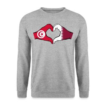 Tunisie Qatar drapeau mains forme coeur - Sweat-shirt Unisexe - gris chiné - Devant - Alina (178cm) & Michal (187cm)