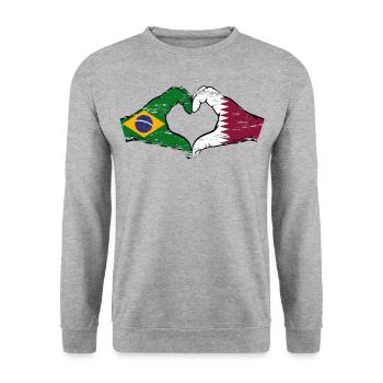 Brazil Qatar flag hands heart shape used - Unisex Sweatshirt - salt & pepper - Front - Alina (178cm) & Michal (187cm)