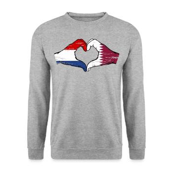 Hollande Qatar drapeau mains forme de coeur utilisé - Sweat-shirt Unisexe - gris chiné - Devant - Alina (178cm) & Michal (187cm)