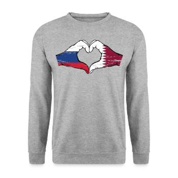 Drapeau de la Russie Qatar mains forme de coeur utilisé - Sweat-shirt Unisexe - gris chiné - Devant - Alina (178cm) & Michal (187cm)