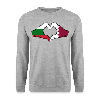 Bulgarien Katar Flagge Hände Herzform - Unisex Pullover - Weißgrau meliert - Vorne - Alina (178cm) & Michal (187cm)