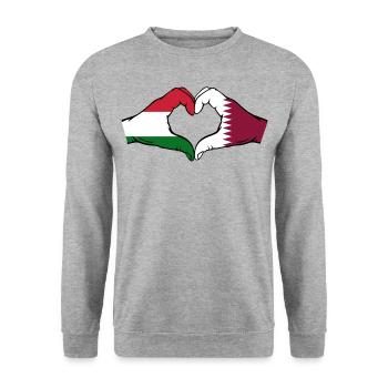 Ungarn Katar Flagge Hände Herzform - Unisex Pullover - Weißgrau meliert - Vorne - Alina (178cm) & Michal (187cm)
