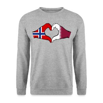 Norway Qatar Flag Hands Heart Shape - Unisex Sweatshirt - salt & pepper - Front - Alina (178cm) & Michal (187cm)