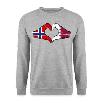 Norway Qatar flag hands heart shape used - Unisex Sweatshirt - salt & pepper - Front - Alina (178cm) & Michal (187cm)