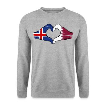 Iceland Qatar flag hands heart shape used - Unisex Sweatshirt - salt & pepper - Front - Alina (178cm) & Michal (187cm)