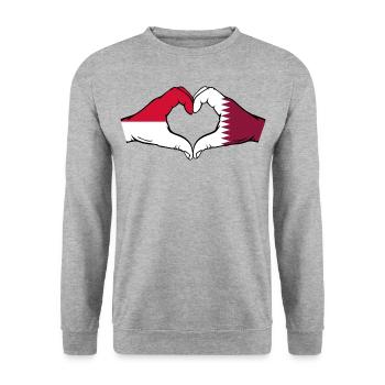 Indonesien Katar Flagge Hände Herzform - Unisex Pullover - Weißgrau meliert - Vorne - Alina (178cm) & Michal (187cm)
