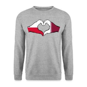 Poland Qatar Flag Hands Heart Shape - Unisex Sweatshirt - salt & pepper - Front - Alina (178cm) & Michal (187cm)