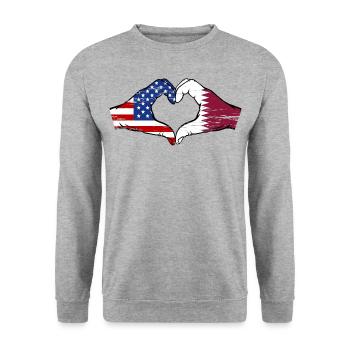États-Unis, drapeau du Qatar, mains, forme de coeur utilisé - Sweat-shirt Unisexe - gris chiné - Devant - Alina (178cm) & Michal (187cm)
