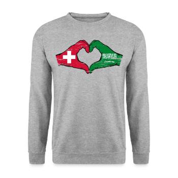 Switzerland Saudi Arabia Flag Hands Heart Shape Used - Unisex Sweatshirt - salt & pepper - Front - Alina (178cm) & Michal (187cm)