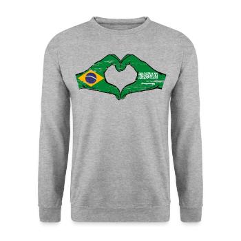 Brazil Saudi Arabia Flag Hands Heart Shape Used - Unisex Sweatshirt - salt & pepper - Front - Alina (178cm) & Michal (187cm)
