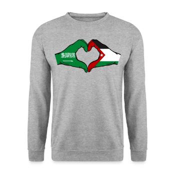 Saudi Arabia Jordan Flag Hands Heart Shape - Unisex Sweatshirt - salt & pepper - Front - Alina (178cm) & Michal (187cm)