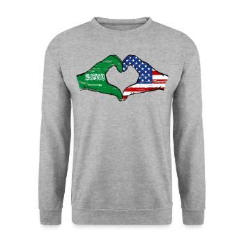 Arabie Saoudite États-Unis Drapeau Mains Coeur Forme Utilisé - Sweat-shirt Unisexe - gris chiné - Devant - Alina (178cm) & Michal (187cm)