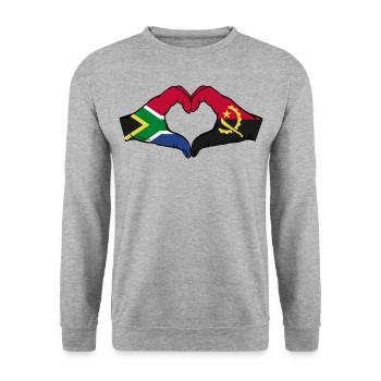 Südafrika Angola Flagge Hände Herzform - Unisex Pullover - Weißgrau meliert - Vorne - Alina (178cm) & Michal (187cm)