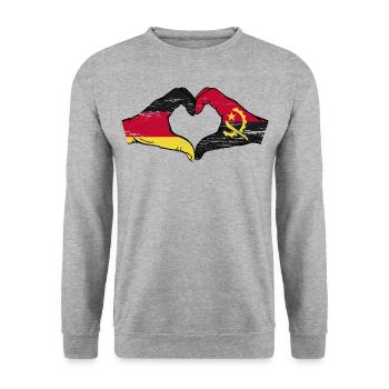 Deutschland Angola Flagge Hände Herzform used - Unisex Pullover - Weißgrau meliert - Vorne - Alina (178cm) & Michal (187cm)