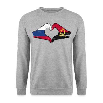 Russland Angola Flagge Hände Herzform used - Unisex Pullover - Weißgrau meliert - Vorne - Alina (178cm) & Michal (187cm)