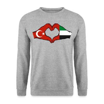 Turquie Émirats arabes unis Cœur - Sweat-shirt Unisexe - gris chiné - Devant - Alina (178cm) & Michal (187cm)