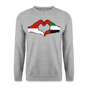 Indonesien Vereinigte Arabische Emirate Herz - Unisex Pullover - Weißgrau meliert - Vorne - Alina (178cm) & Michal (187cm)