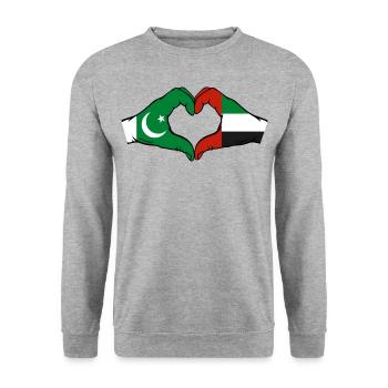 Pakistan United Arab Emirates Heart - Unisex Sweatshirt - salt & pepper - Front - Alina (178cm) & Michal (187cm)