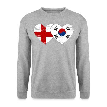 England Südkorea Flagge Herz used - Unisex Pullover - Weißgrau meliert - Vorne - Alina (178cm) & Michal (187cm)