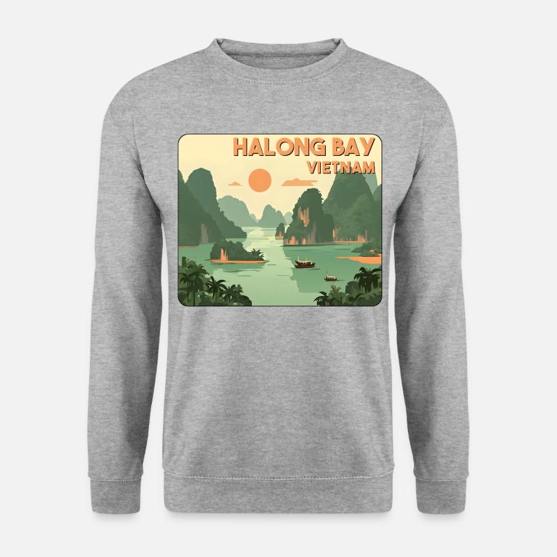 Halong Bucht Vietnam - Unisex Pullover - Weißgrau meliert