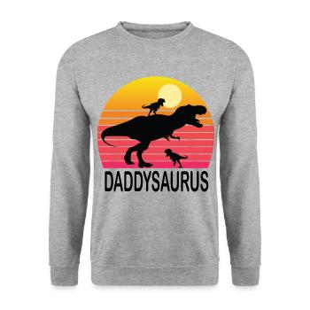 Daddysaurus Dinosaurier Dino Vater Dad Papa Shirt - Unisex Pullover - Weißgrau meliert - Vorne - Alina (178cm) & Michal (187cm)