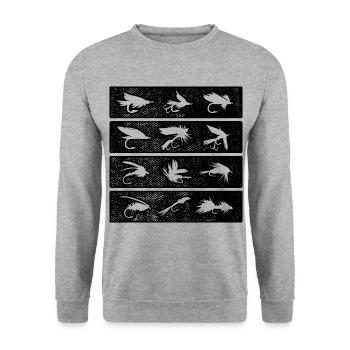 Retro Graphic Fly Fishing Hobby Fisher Fishing Rod - Unisex Pullover - Weißgrau meliert - Vorne - Alina (178cm) & Michal (187cm)