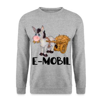 E-Mobil Lustiger Wortwitz mit Esel Geschenkidee - Unisex Pullover - Weißgrau meliert - Vorne - Alina (178cm) & Michal (187cm)