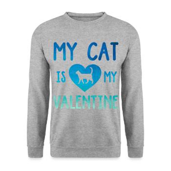 My Cat Is My Valentine Cat Lover Cat Training Pet - Unisex Pullover - Weißgrau meliert - Vorne - Alina (178cm) & Michal (187cm)
