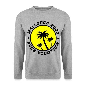 Mallorca 2023 Palme - Unisex Pullover - Weißgrau meliert - Vorne - Alina (178cm) & Michal (187cm)