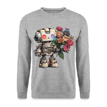 Robot with bouquet of flowers - Unisex Sweatshirt - salt & pepper - Front - Alina (178cm) & Michal (187cm)