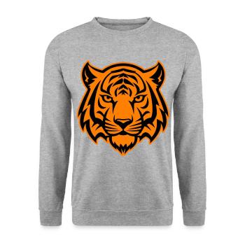 Tiger Kopf Wildnis Silhouette - Unisex Pullover - Weißgrau meliert - Vorne - Alina (178cm) & Michal (187cm)