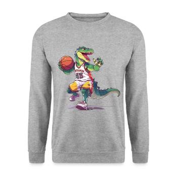 Basketball Dinosaure T-Rex Player Sports Cartoon - Sweat-shirt Unisexe - gris chiné - Devant - Alina (178cm) & Michal (187cm)