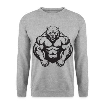 Ours Grizzly Musculation Muscles - Sweat-shirt Unisexe - gris chiné - Devant - Alina (178cm) & Michal (187cm)