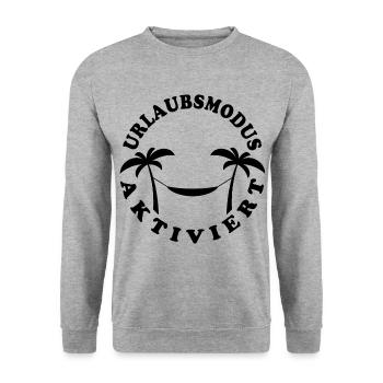 Palmen Hängematte - Urlaubsmodus aktiviert - Unisex Pullover - Weißgrau meliert - Vorne - Alina (178cm) & Michal (187cm)