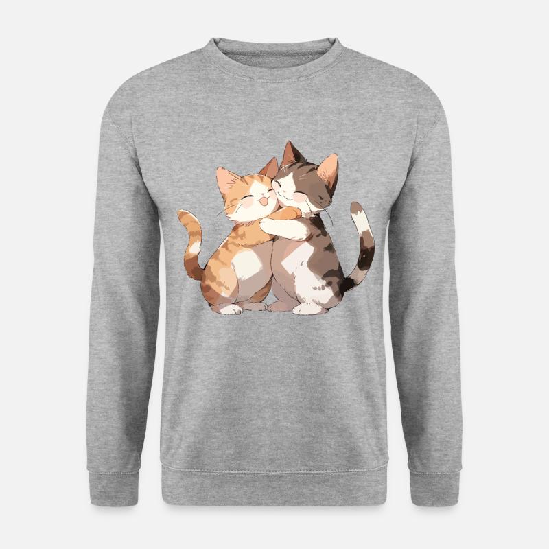 Katzen Liebe Umarmung Kuscheln Herz Süß Niedlich - Unisex Pullover - Weißgrau meliert
