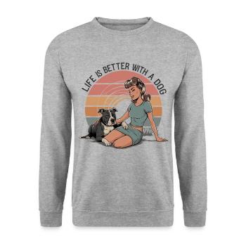 Retro design "Life is better with a dog" - Unisex Sweatshirt - salt & pepper - Front - Alina (178cm) & Michal (187cm)