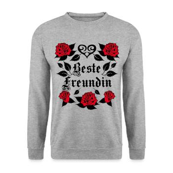 40 Beste Freundin Tattoo Herz rote Rosen vintage - Unisex Pullover - Weißgrau meliert - Vorne - Alina (178cm) & Michal (187cm)