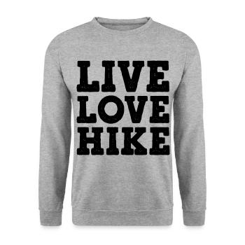 Live Love Hike Mountaineering Trekking Hiker Outdo - Unisex Pullover - Weißgrau meliert - Vorne - Alina (178cm) & Michal (187cm)